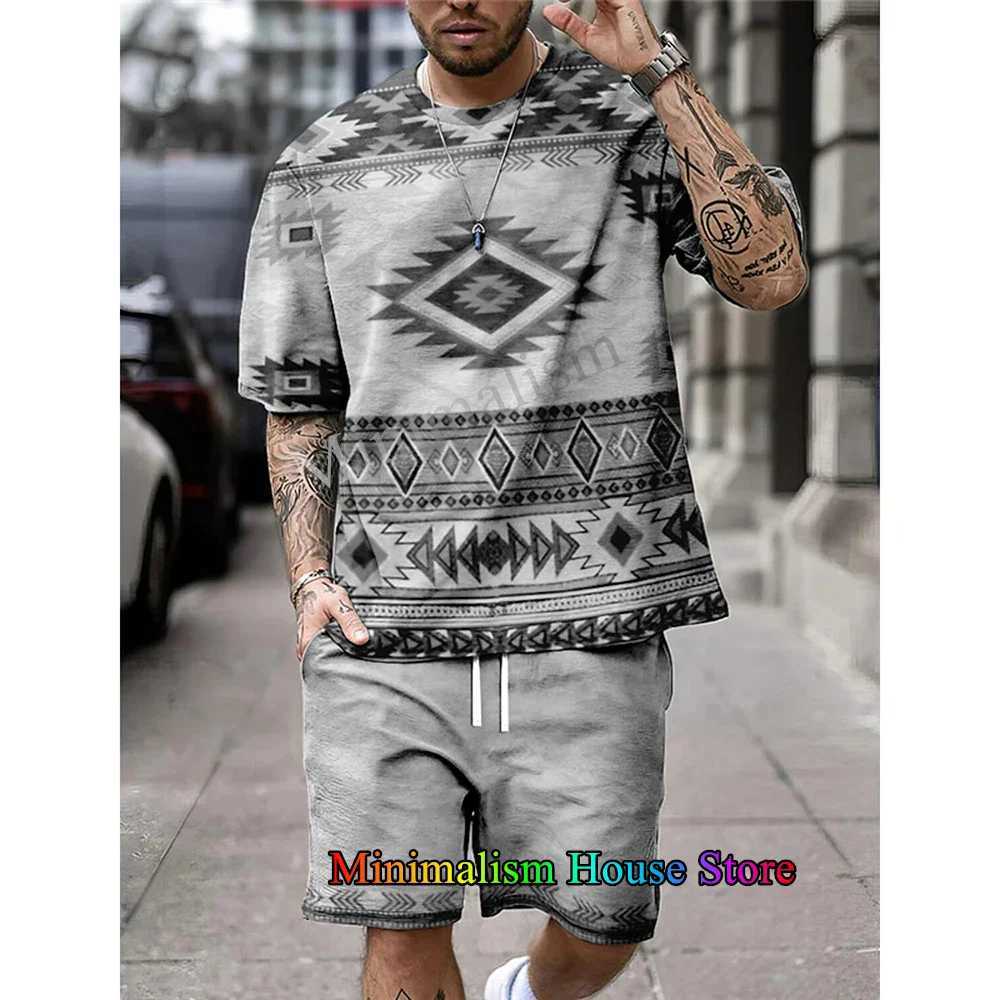 Summer mens fashion 2-piece set 3D printed mens T-shirt shorts set casual tracking set retro sports setXJ250412