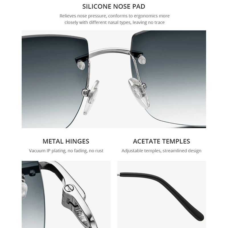 HEPIDEM Alloy Sunglasses Women Luxury Famous Brand Design Square Rimless Frameless Diamonds Sun Glasses for MenC250411