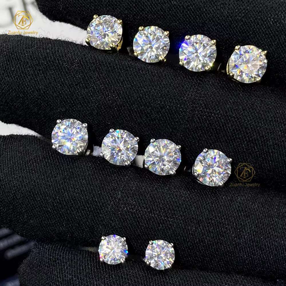 Dropshipping Moissanite Earrings Fine Jewelry 10K 14K Real Gold D Color Moissanite Solitaire Diamond Stud Earrings Screw Bac