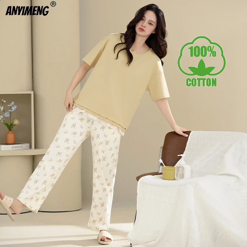 Pajamas for Women 100% Cotton Sleepwear Summer Spring Shorts Pyjamas Fashion Home Clothing HQ Anti-bacterial Pijamas Women 250411