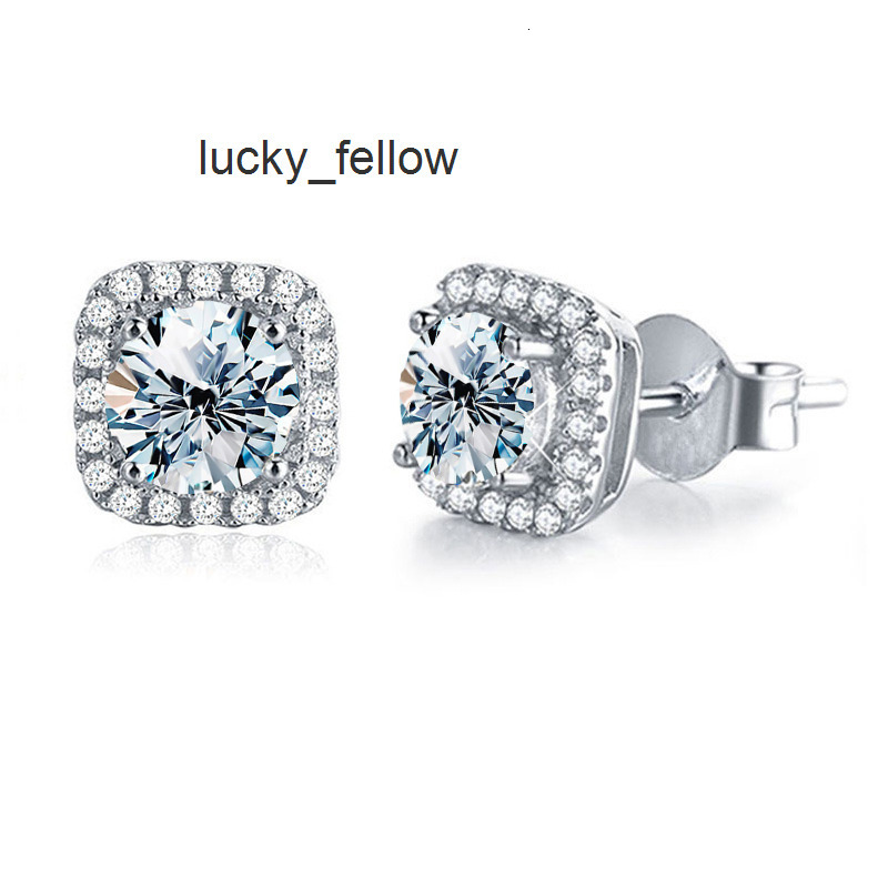 New Luxury 925 Sterling Silver Full Drill Square Stud Earrings 1ct Moissanite Fine Jewelry Weddings Bridal Trendy Style Gifts