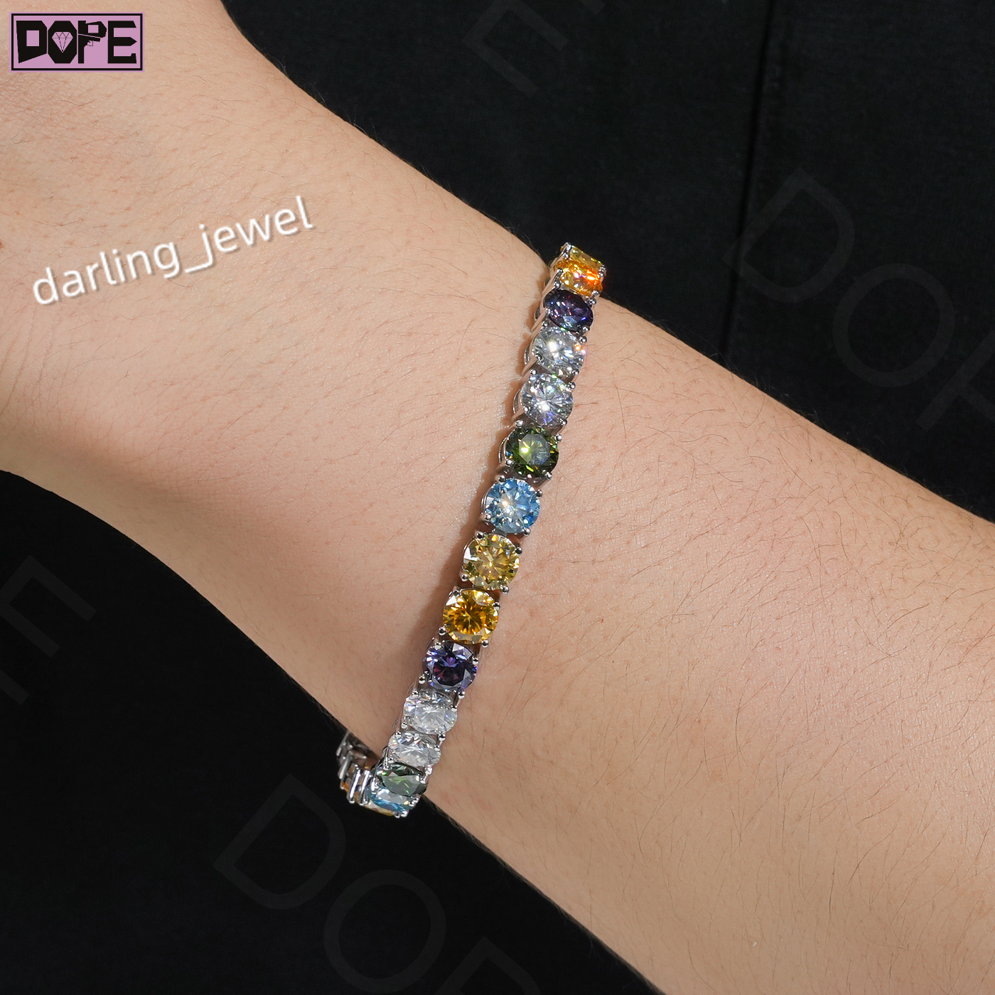 6mm Moissanite Bracelet Iced Out Men Hip Hop 925 Silver VVS Colored Moissanite Tennis Bracelet