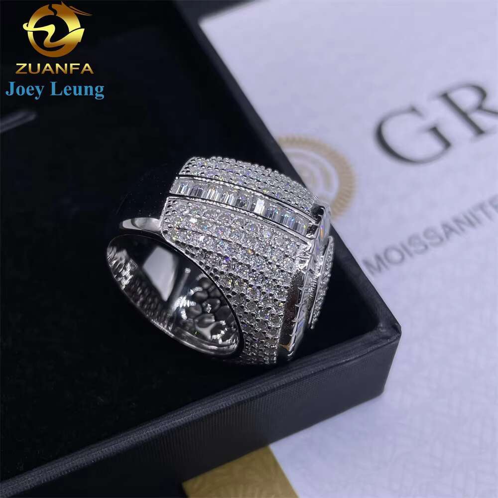 Factory Price Custom Hip Hop Ring Fine Jewelry 925 Silver VVS Diamond Iced Out Ring Moissanite