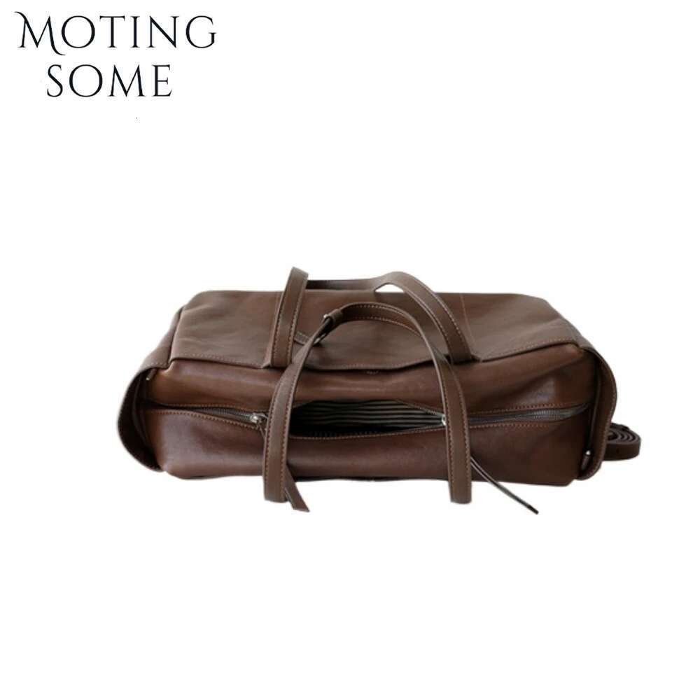 Motingsome Retro Cowhide Shoulder Bag Woman Large Capacity Daily Bags Vegetable Tanned Leather Satchel Boston Purses 2025