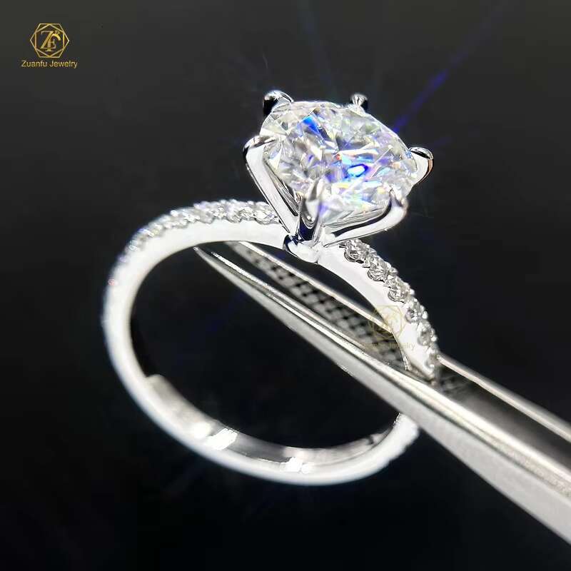 Zuanfo Jewelry Six Claws 2CT VVS Round Brilliant Cut Moissanite Ring 14K White Gold Jewelry Wholesale