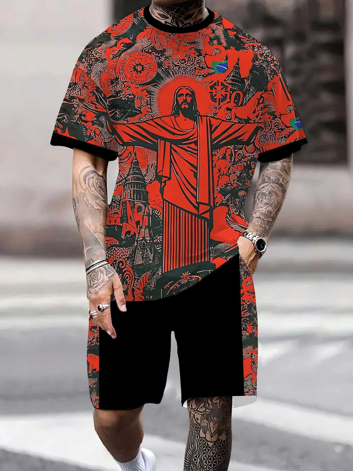 2025 Summer New Brazil Special Edition Jesus Adult Set Summer Football Training Short SLeeve Suitable for MeXJ250412