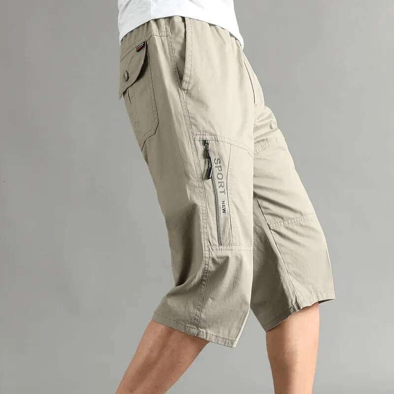 XL-6XL Men's Summer Pure Cotton Casual Shorts loose and Slimming Work Home Pants Large Pocket Zipper Decoration