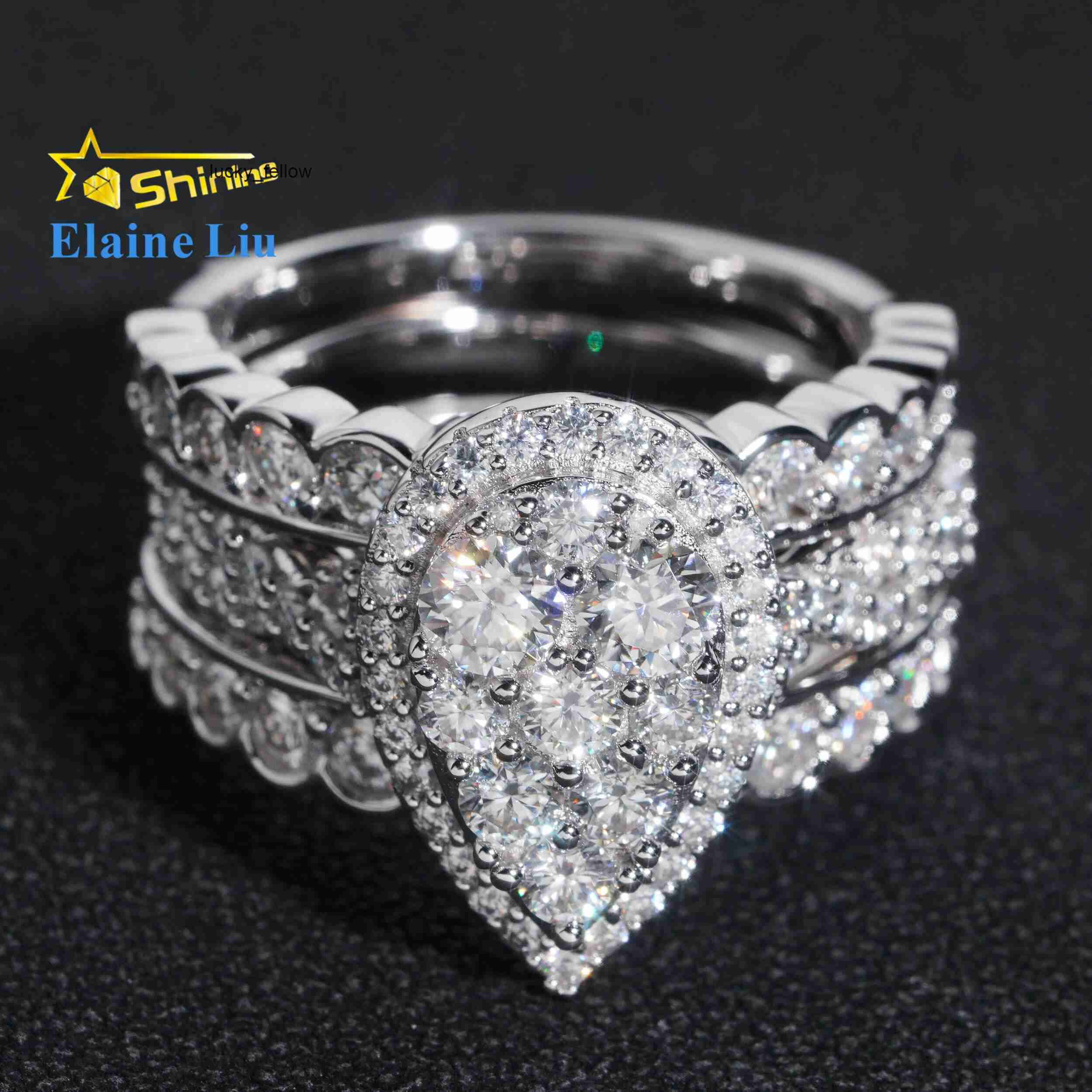 Custom Sterling Silver 925 Rings Vvs Diamond Moissanite Hip Hop Iced Out Ring for Women