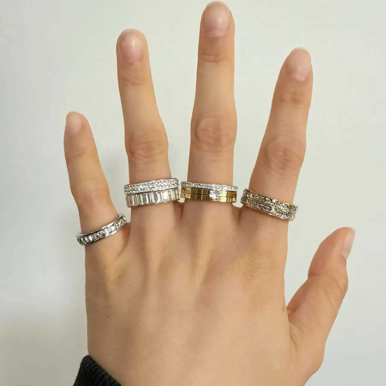 Luxury white zircon stainless steel ring for women 2025 new fashion 4MM-8MM finger jewelry decoration girl party giftXJ250412