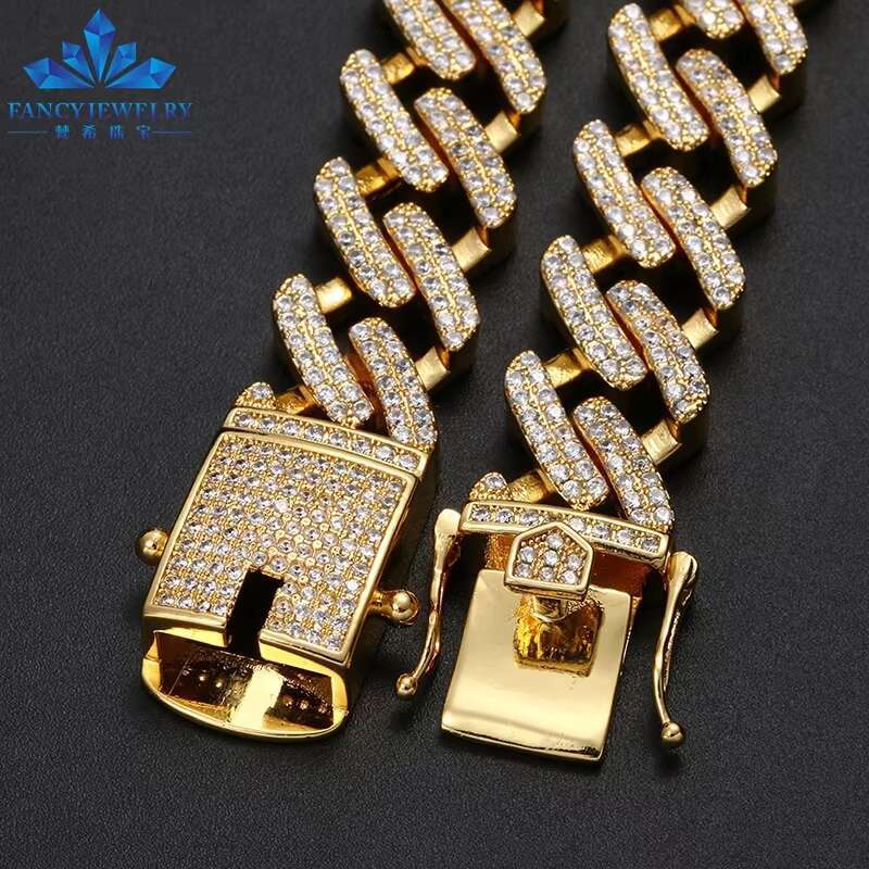 Wholesale 14MM Real Gold Plating Trendy 925 Silver Necklace Moissanite Cuban Link Chain Hip Hop Jewelry Iced Out Cuban Chain