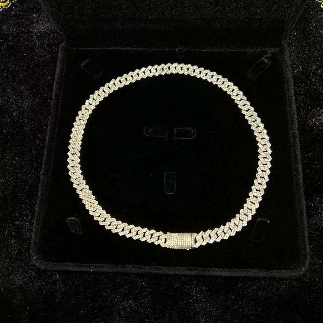14MM Width Mens 925 Silver Moissanite Diamond Men Necklace Jewelry Hip Hop Iced Out Cuban Link Chain
