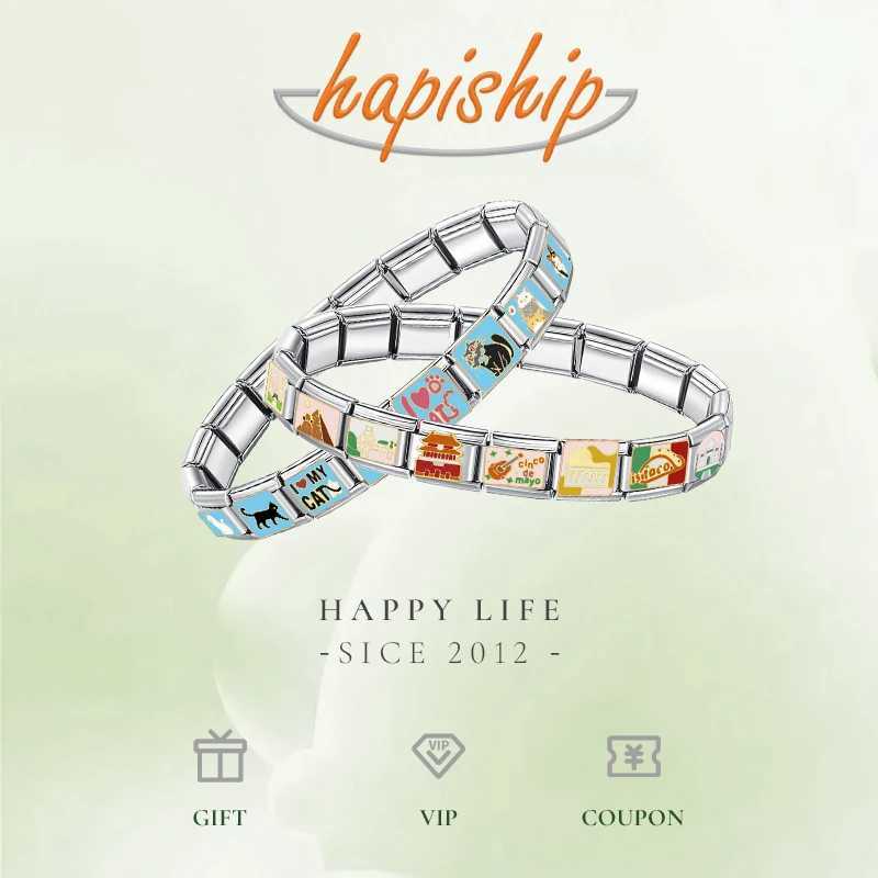 Hapiship 2024 New Womens 9mm Itanlian Elastic Star Heart Flower Charms Fashion Stainless Steel Bracelet Jewelry Gift ST-HUAC250411