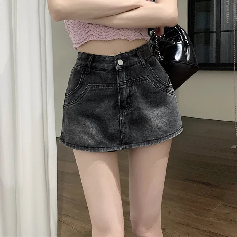 Ins Summer Women High Waist Vintage Shorts Skirts Lady Sexy Nightclub Denim Dress Female Punk Light Blue Black Grey Jeans Dress 250407