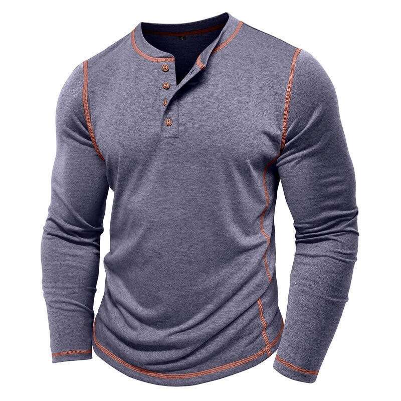 Men autumn winter plus long sleeved T-shirt, European and American men's Henry shirt, four button top new casual fashion trend clothing