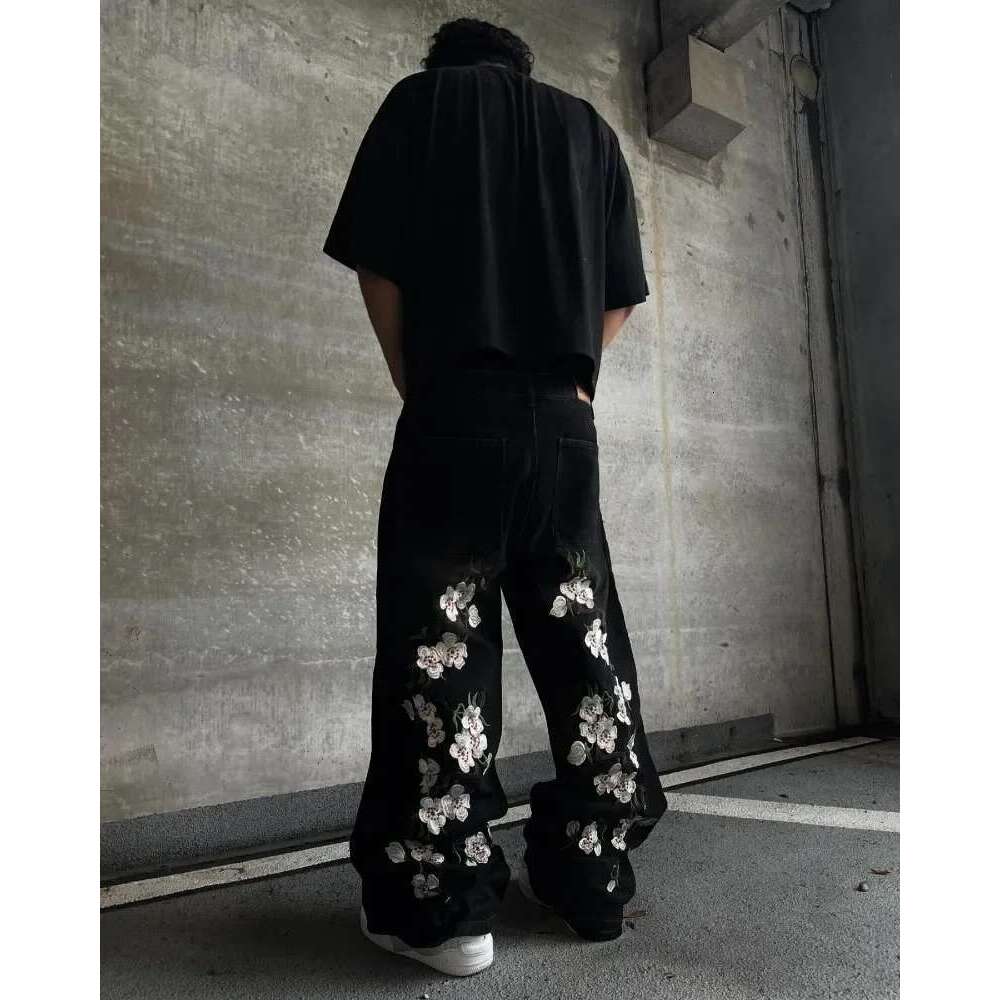 Y2K Baggy Jeans Haruku vintage cherry blossom Embroidery high quality streetwear Hip Hop gothic men women wide leg jeans