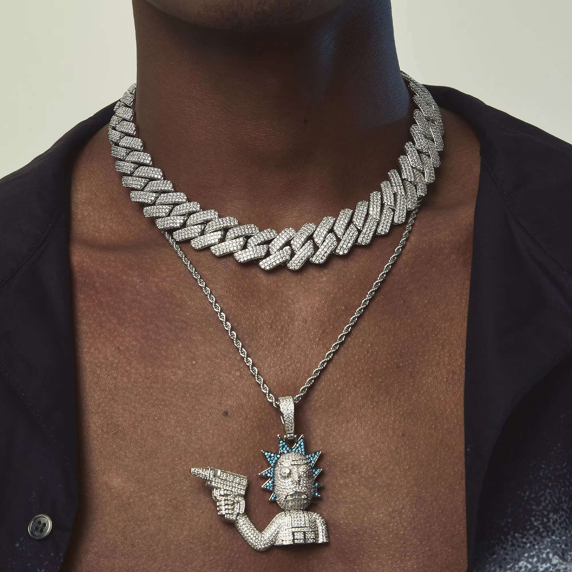10mm20mm European and American hip-hop full diamond Cuban necklace