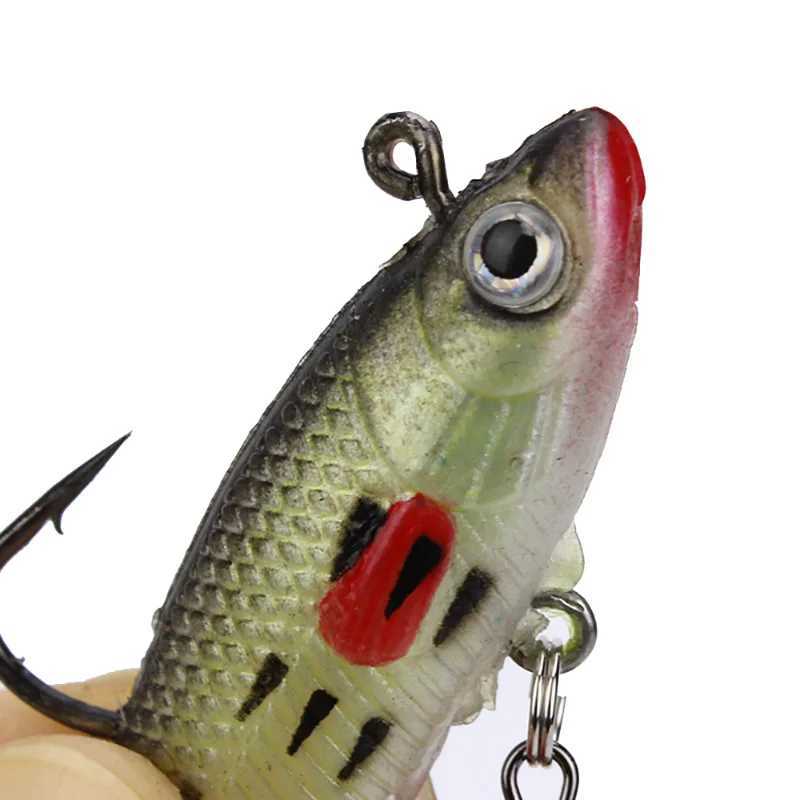 5pcs Soft Rubber Fishing Lure 8cm 14g Bionics 3D Eyes Swimbait with Double Jig Head Hook Artificial Fishing Wobblers T Tail Bait Z250411