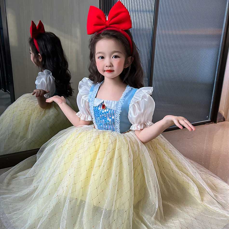 Disney Snow White cosplay princess dress girl sequin mesh dress childrens birthday gift carnival Halloween party costume elegant costumeXJ250411