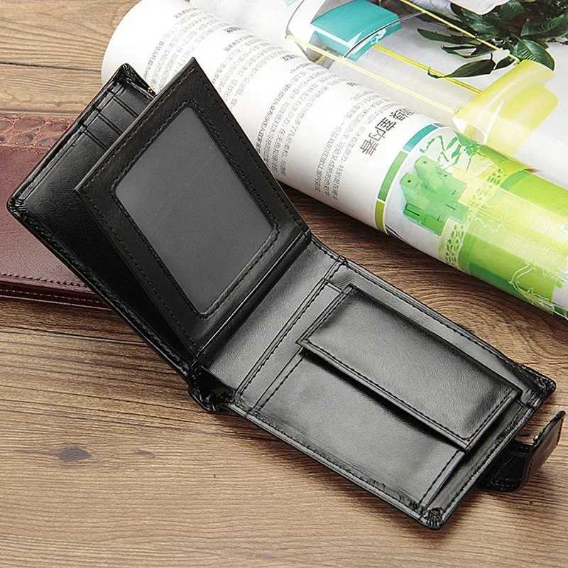 New mens wallet splicing leather short sleeved mens wallet with coin pocket card holder three fold wallet mens clutch wallet Z250411