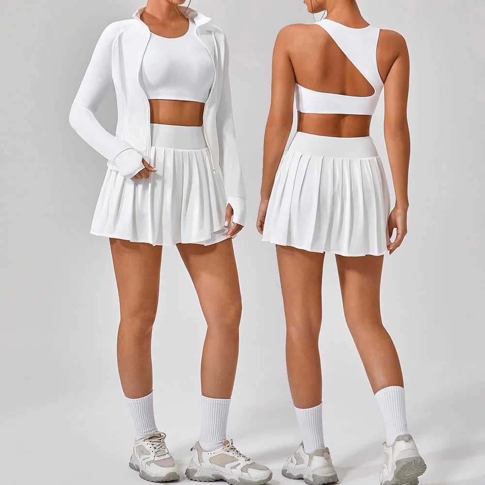 Yoga Set 2 Pcs Women Outdoor Sports Running Gym Set Tennis Suit Slim Elastic Golf Fitness Skirt Sunscreen Long sleeved Clothes J251112