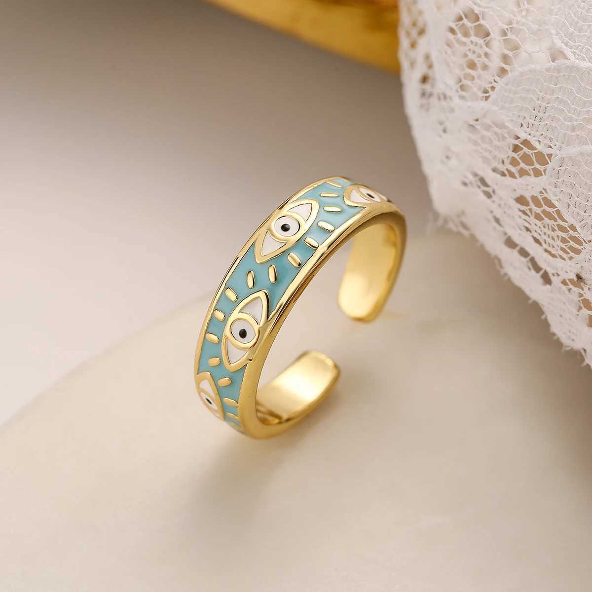 New 5 styles of blue Evil Eye open ring suitable for girls retro finger band CZ Stone modern La adjustable party jewelryXJ250412