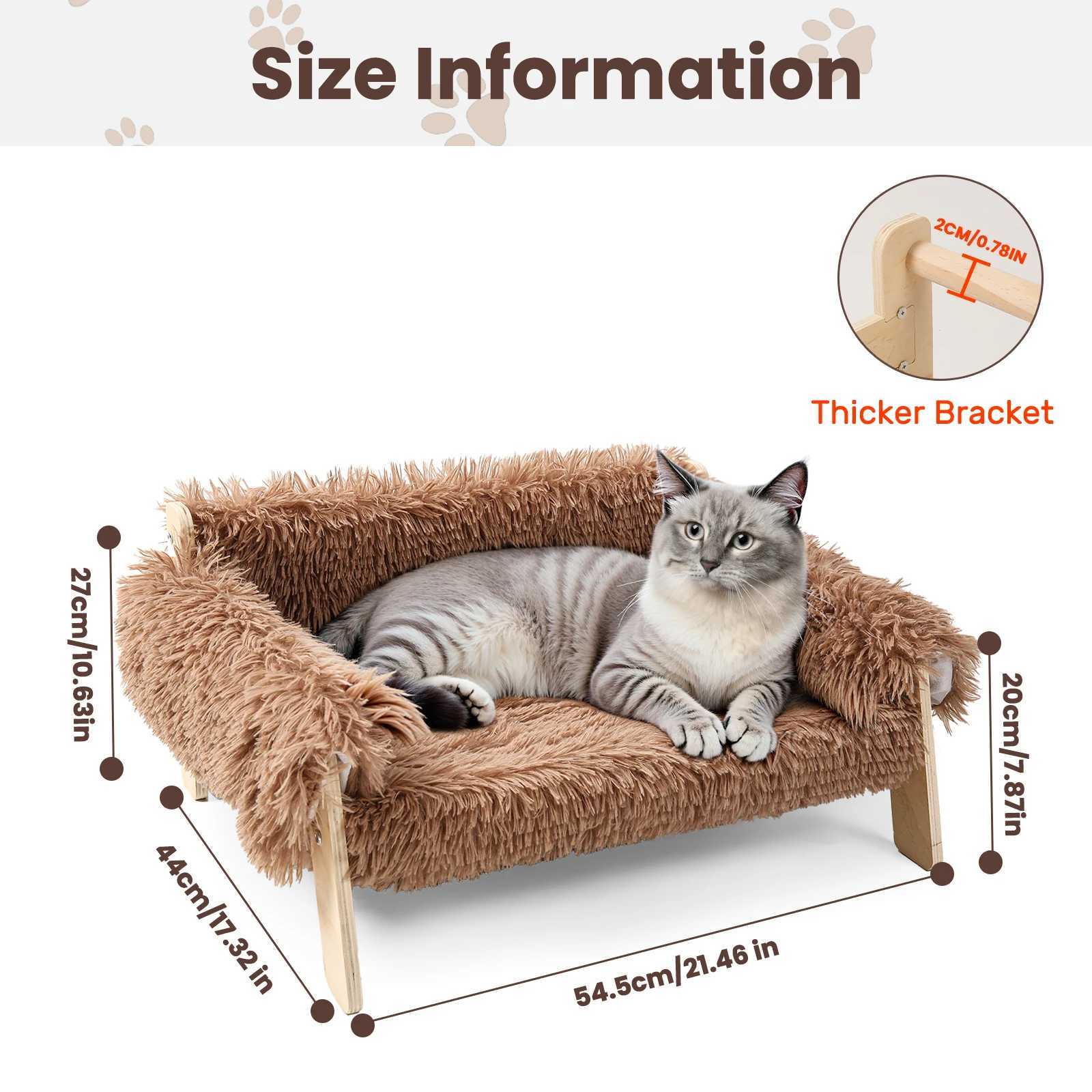 Big cat bed hardwood legs raised plush cat sofa bed small cat bed indoor cat - soft cat sofa X250412