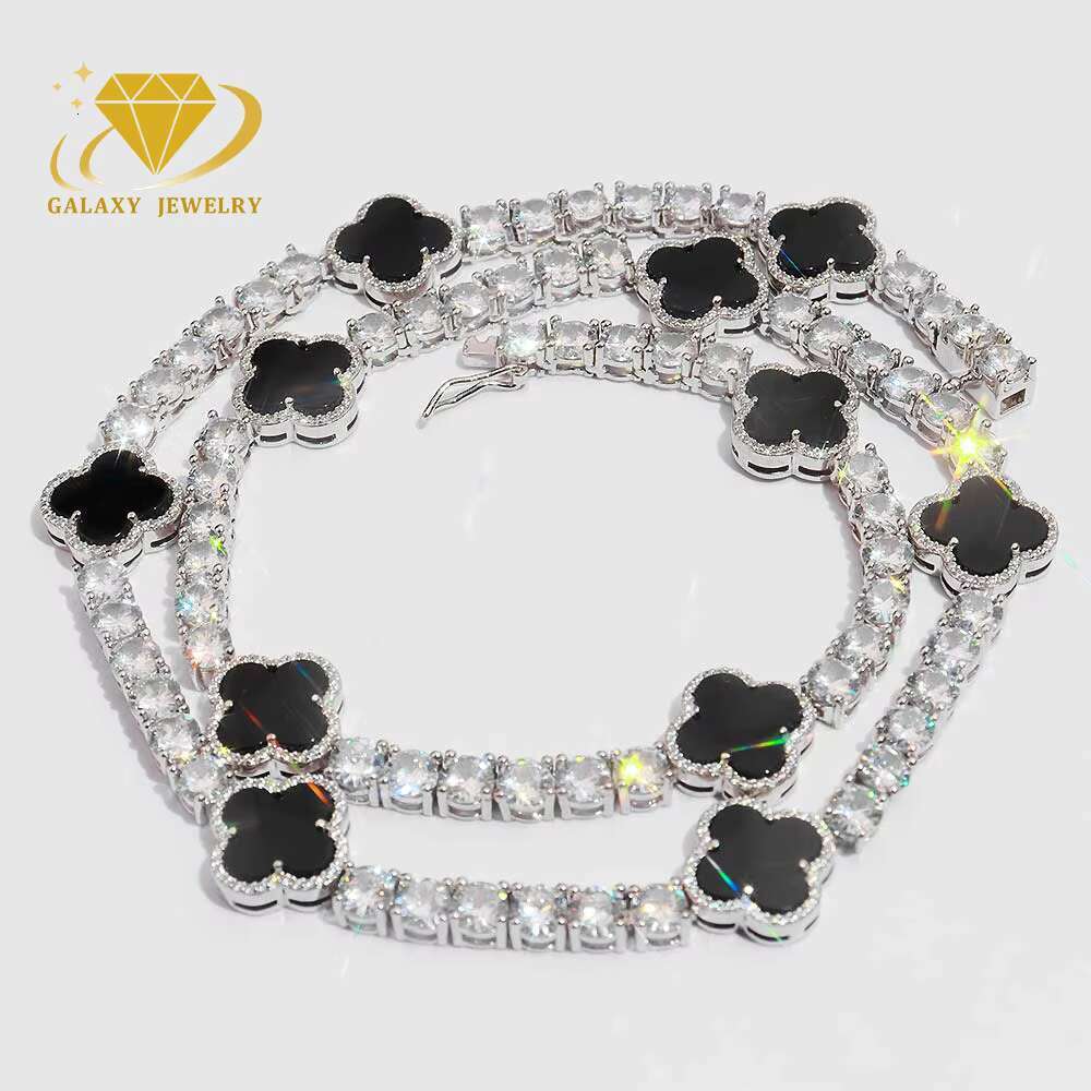 ValentineS Day Gift Fashion 925 Sterling Silver Four Leaf Clover Necklaces 3mm Vvs Diamond Agate Moissanite Clover Bracelet