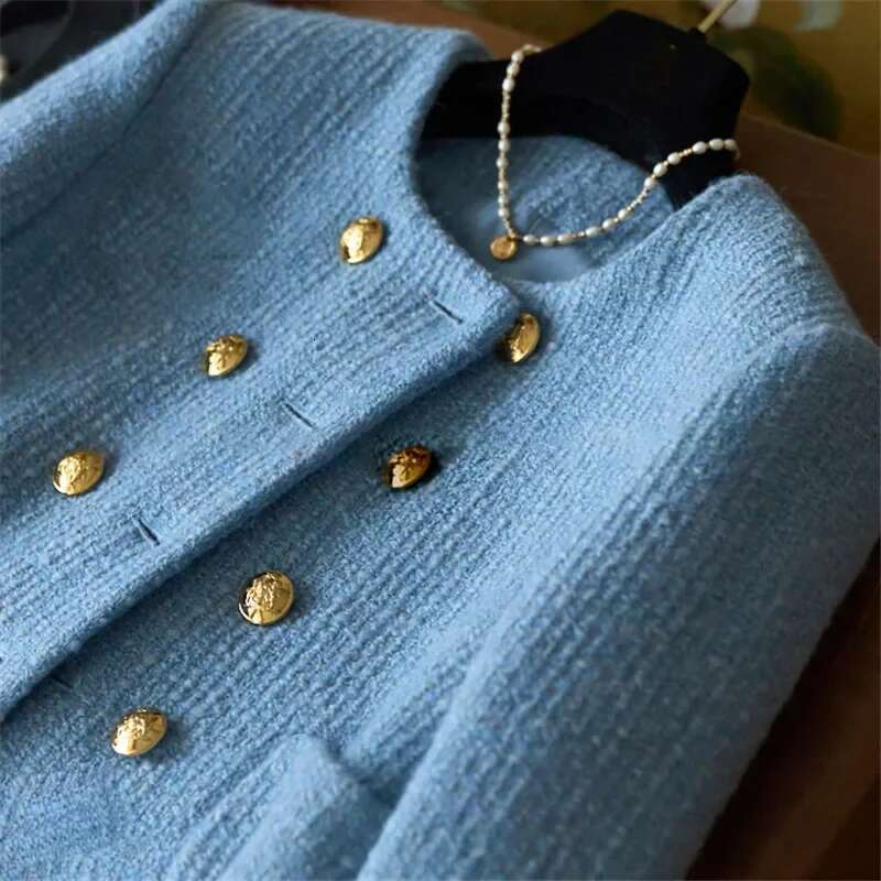 Designer Clothes Early Autumn New Slimming Tweed Style Socialite Women's European Vintage Fashion Crew Neck Short Jacket