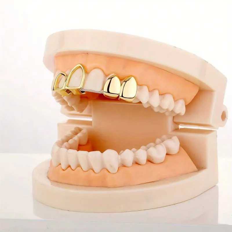 Stainless steel double hollow tooth cap suitable for women punk hip-hop gold geometric smoothness star shaped teeth Grilz couple jewelry W250412