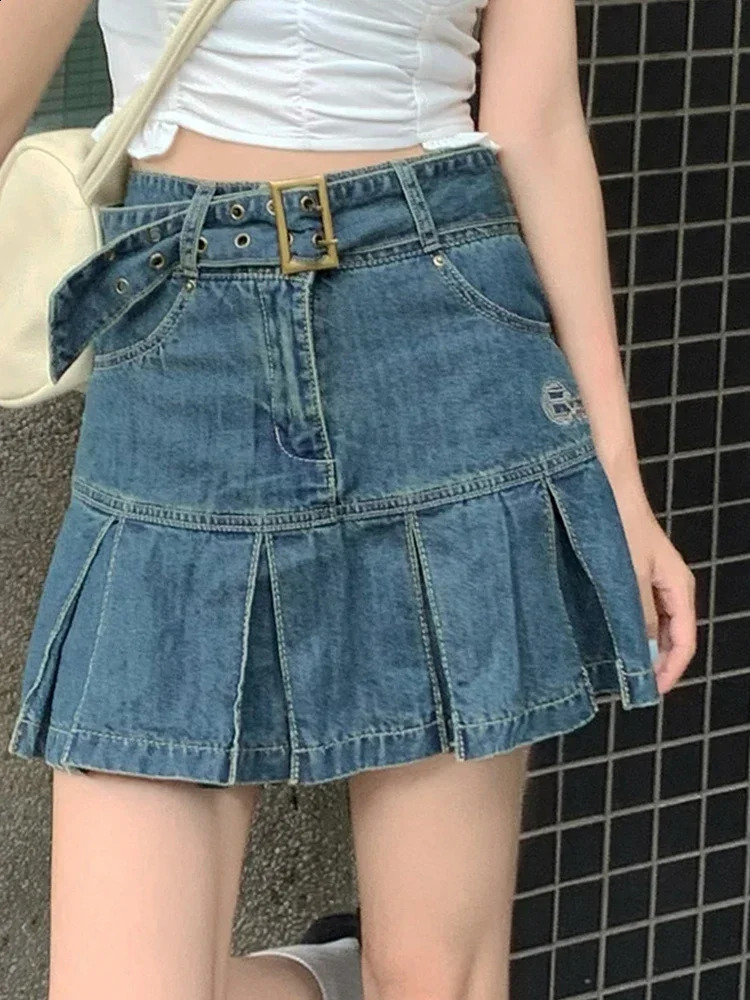 Denim Skirt High Waist Black Mini Skirt Pleated Korean Fashion Gyaru Clothes Summer Y2k Streetwear Vintage Womens Clothes 250407