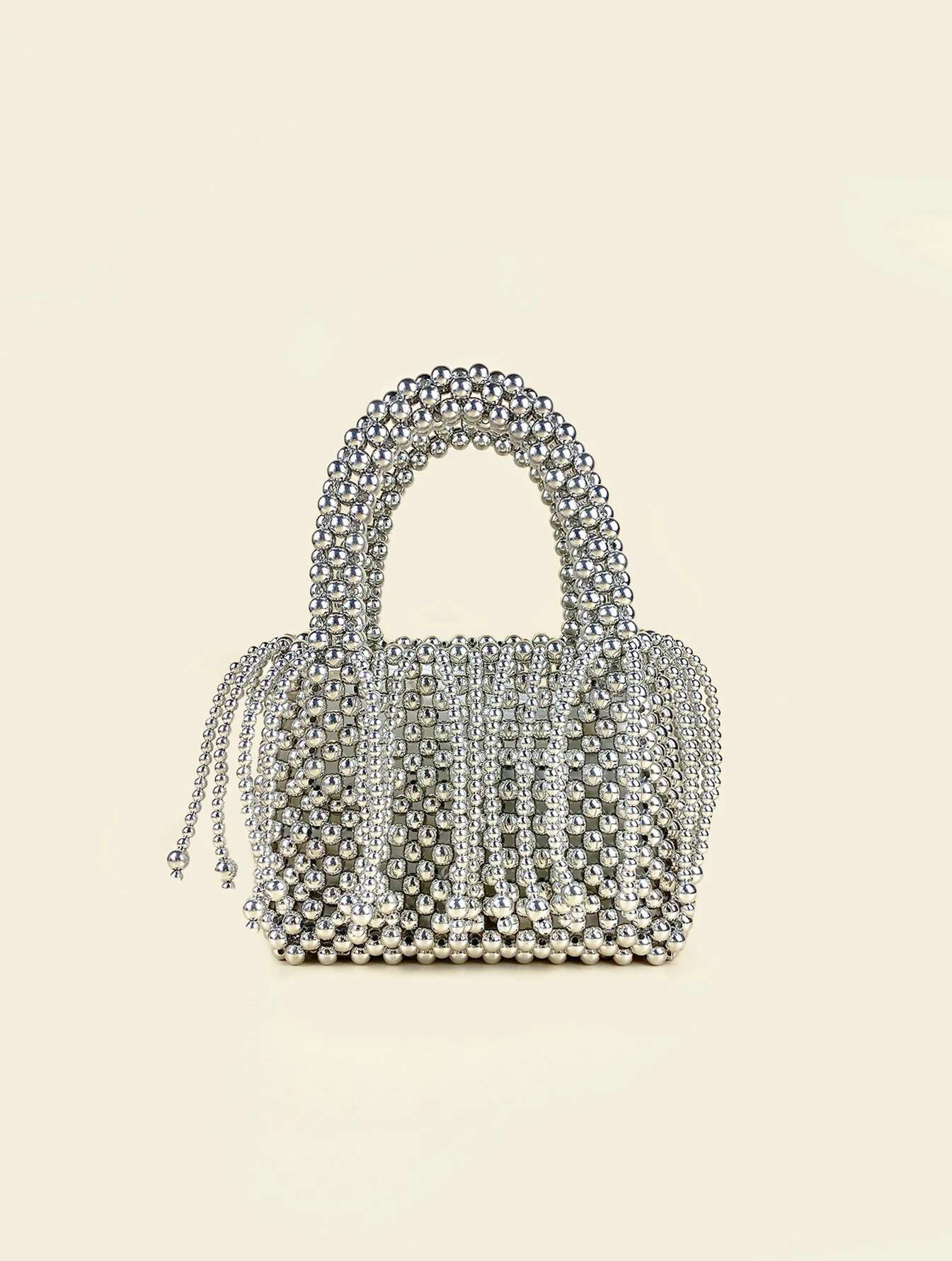 Small Fashion Woven Beaded Sparkg Sier Versatile Vegetable Basket Handbag Banquet Women's Bag