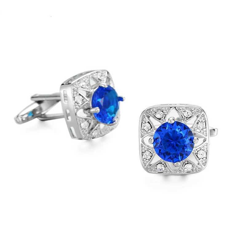 XKZM brand cufflinks luxury blue glass mens cufflinks high-quality round crystal cufflinks shirt cufflinks wedding giftsT250412