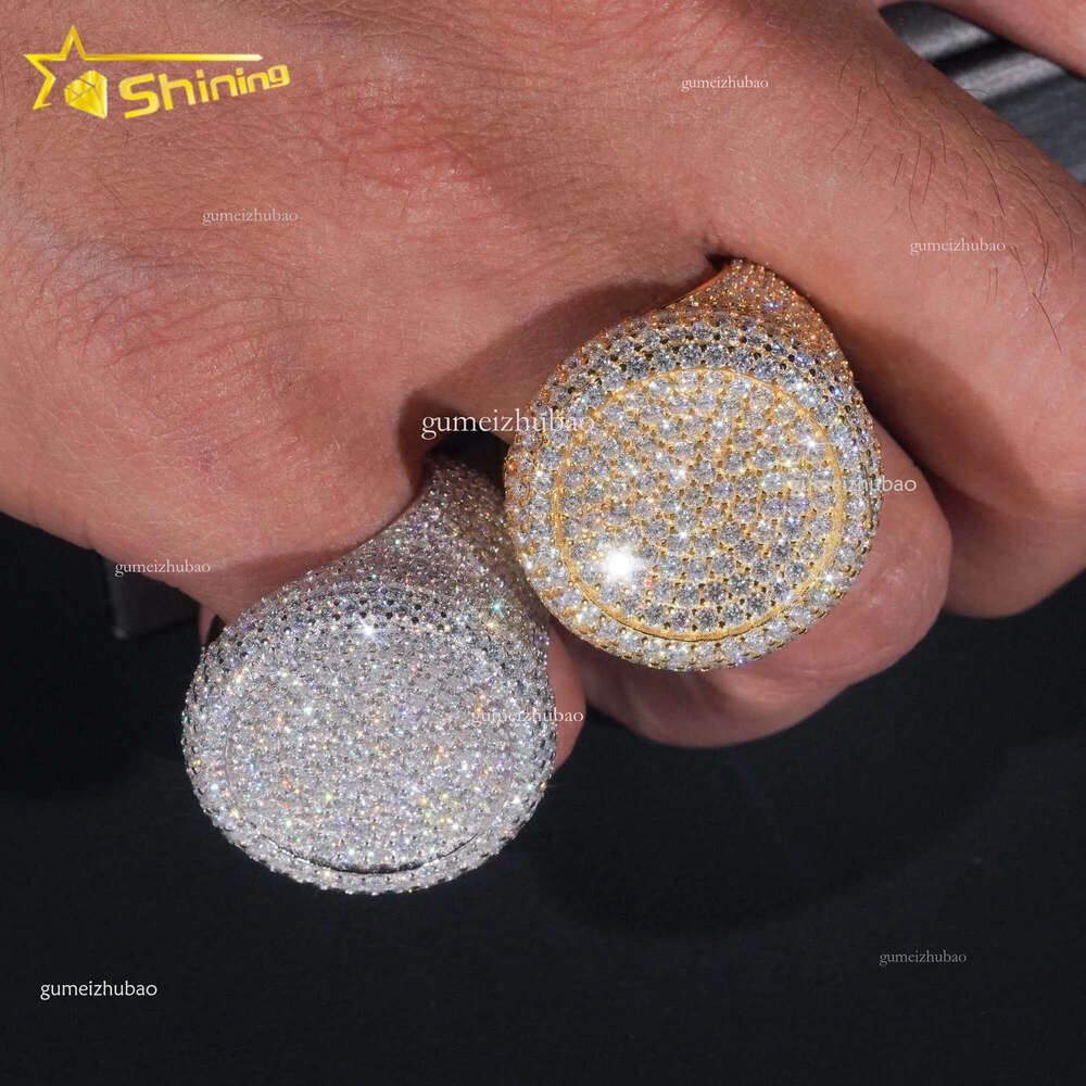 Stock Pass Tester Hip Hop Jewelry Sier Fully Iced Bubble Edge Round Dia Moissanite Men Pinky Ring