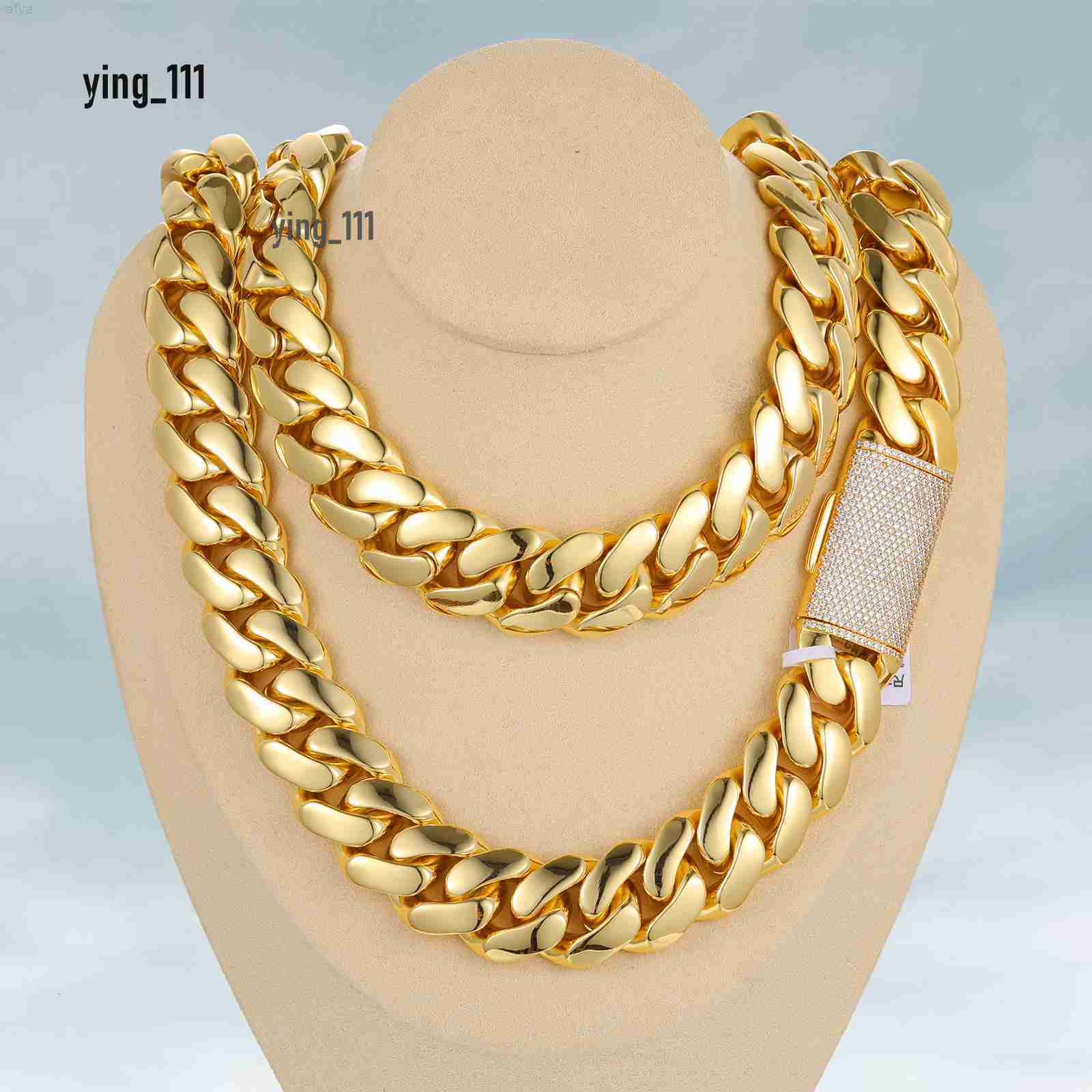 Wholesale Luxury Hip Hop Jewelry Mens Custom 18k Gold Plated Solid Brass Heavy Miami Cuban Link Chain Necklace