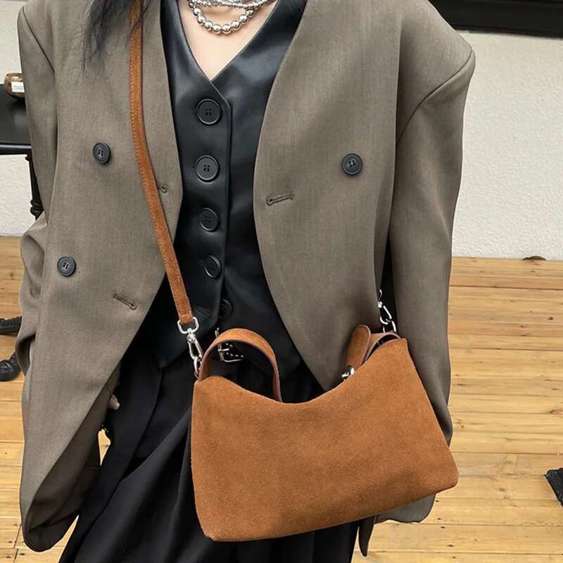 Designer Bag Wholesale Women Suede Female Retro Frosted Cowhide Split Leather Armpit Shoulder Bag Lady Handbag Trendy Crossbody Messenger