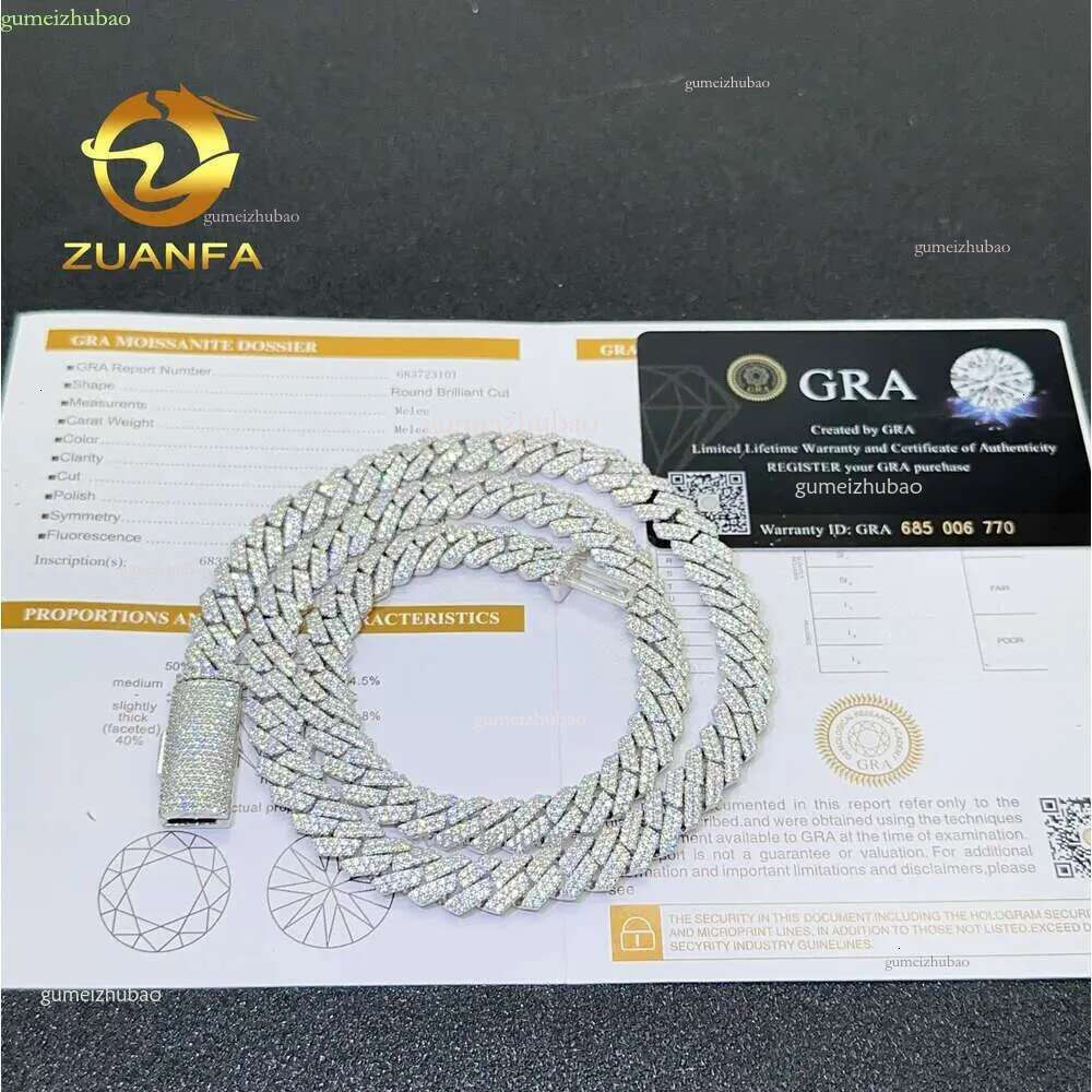 Fine jewelry pass dia tester iced out Miami14mm chain necklace Sterg Sier necklacesvvs moissanite cuban k pendant designer for men