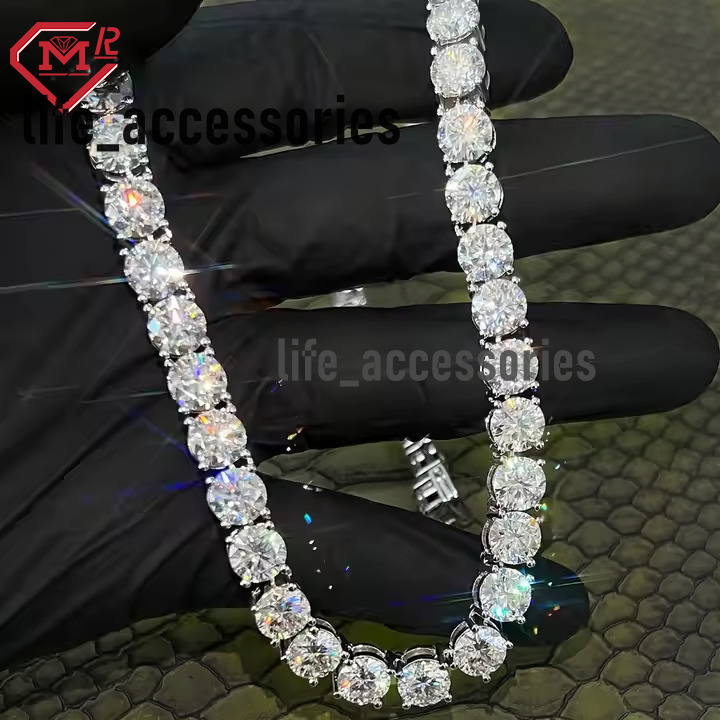 8mm Hiphop Diamond Tennis Necklace 925 Sterling Silver Vvs Iced Out Moissanite Tennis Chain