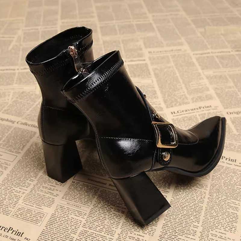Pointed Toe Women High Heels Ankle Boots Elegant Leather Shoes Winter Chelsea Boots 2025 Chunky Dress Pumps Fi Short BotasXJ251112