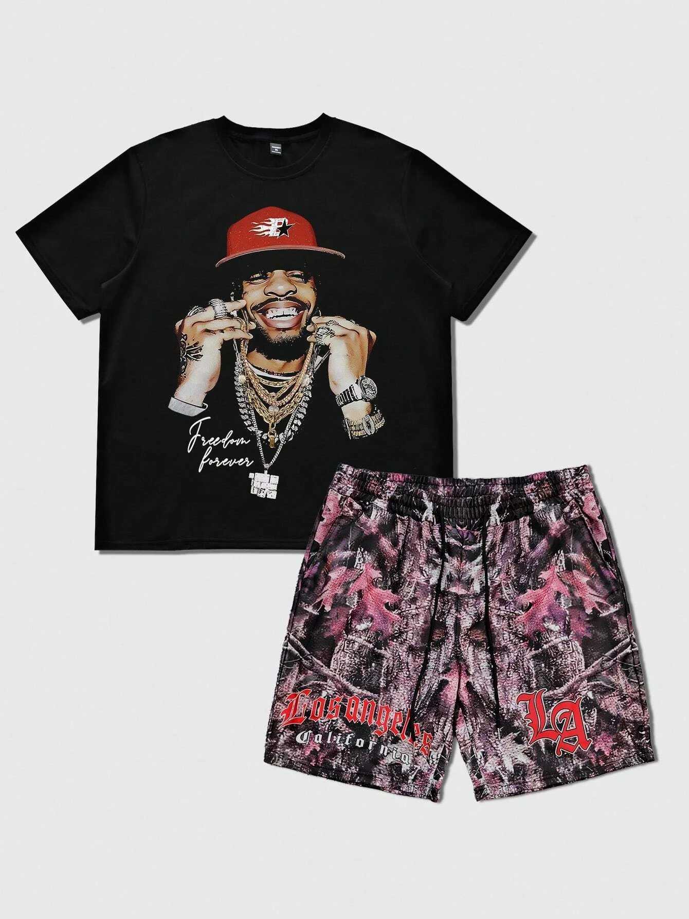 2 pieces of summer mens hip-hop 3D graphic printed round neck short sleeved casual top and shorts set Y2K streetwear fitness joggingXJ250412