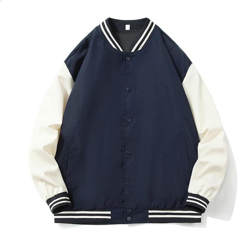 Button pocket holder collar jacket mens baseball uniform youth autumn warm retro jacket mens fashionable shoulder strap patch work uniform 250411