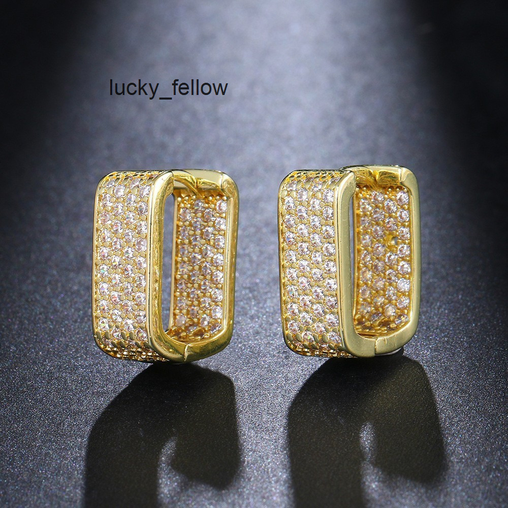 Wholesale Fashion Hip Hop Fashion Gold Plated U Shape Micro Moissanite Hoop Earrings Jewelry