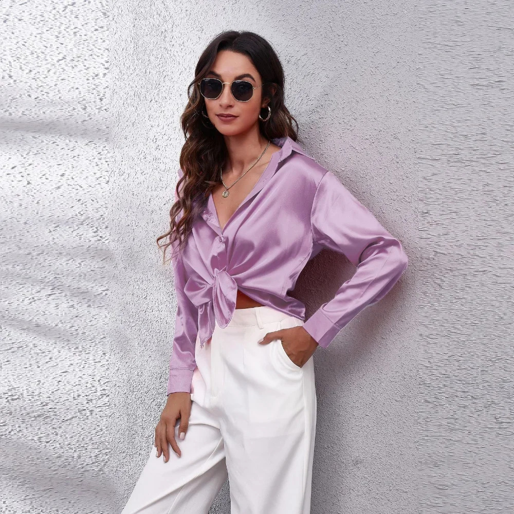 Satin Blouse Shirt Silk Tops Elegant Long Sleeve Loose Womens Blouses Camisas De Mujer Spring Autumn Streetwear Women Clothes 250411