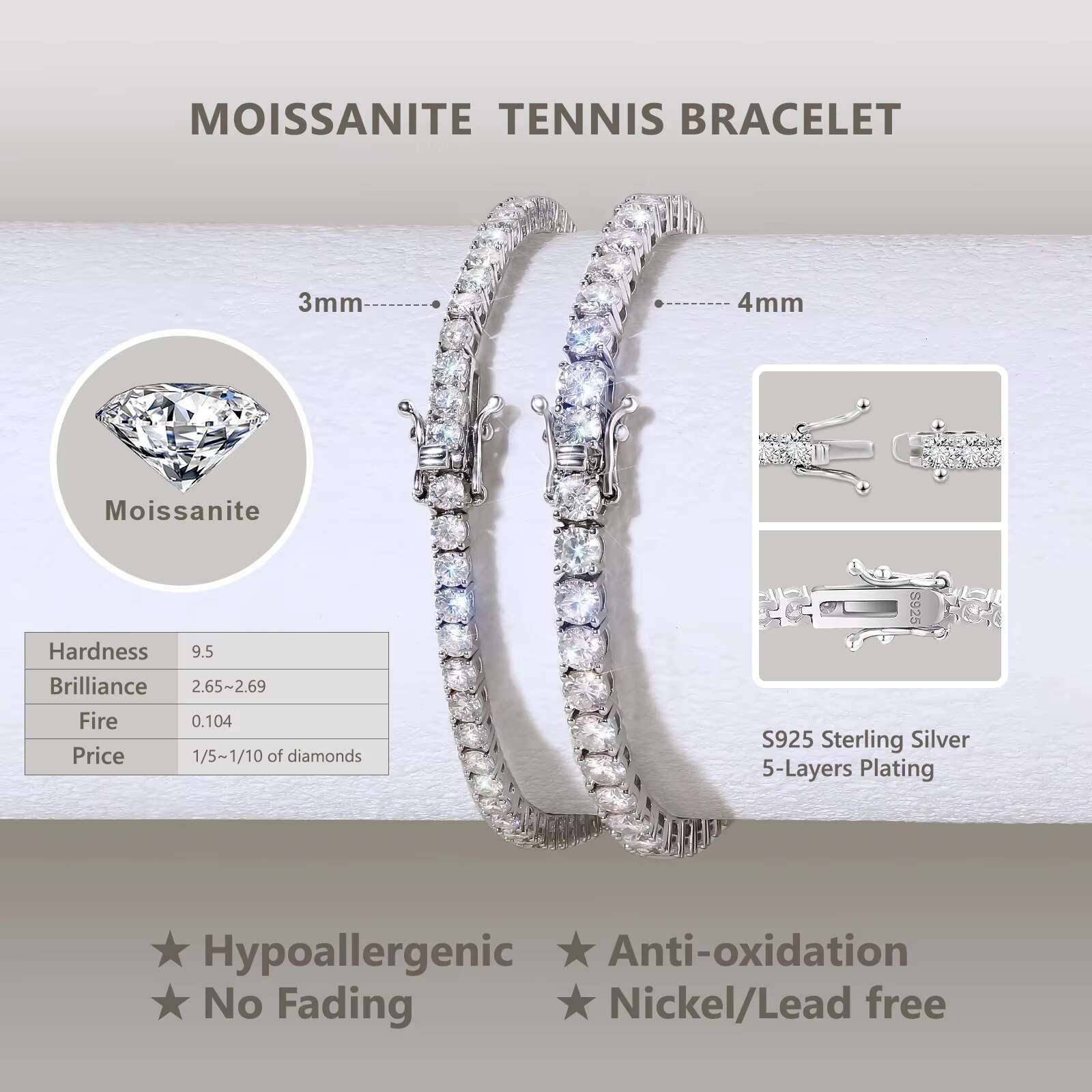 Moissanite Tennis Necklace 2/3/4/5mm D/VVS1 GRA Certificate 14K Gold Plated 925 Silver Hypoallergenic Men Jewelry Gift Chain