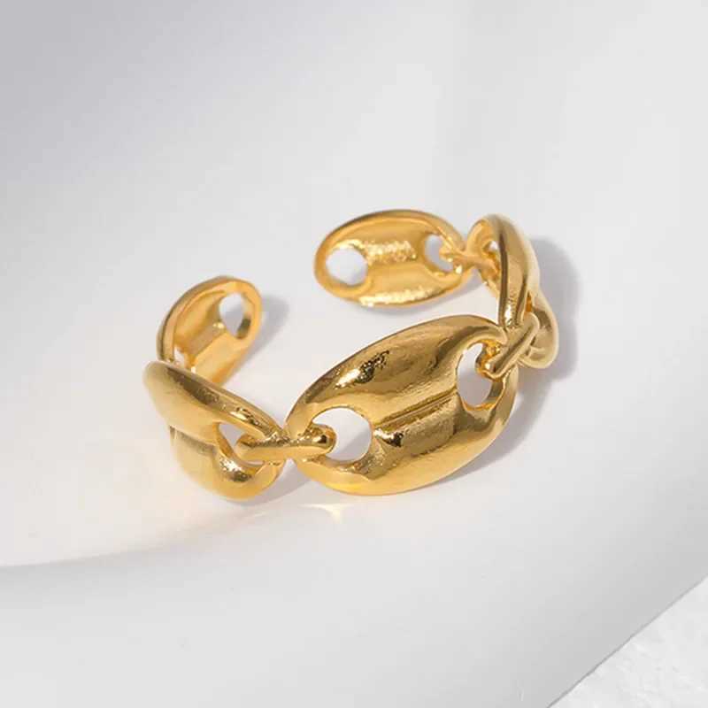 Hip Hop Cuban Coffee Bean Ring Mens Stainless Steel Gold and Silver Adjustable Open Finger Ring Accessories GiftXJ250412