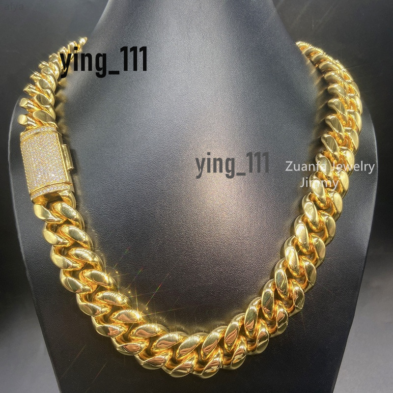 Iced Out Vvs Moissanite Diamond Clasp Thick 20mm Miami Cuban Stainless Steel Gold Necklace