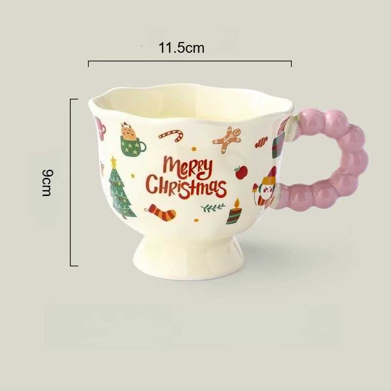 Christmas 1pc Creative Santa Claus Cartoon Ceramic Cup Souvenir Mug Christmas Petal Cup Shaped Gift Suitable for Home and Office Use Y251112