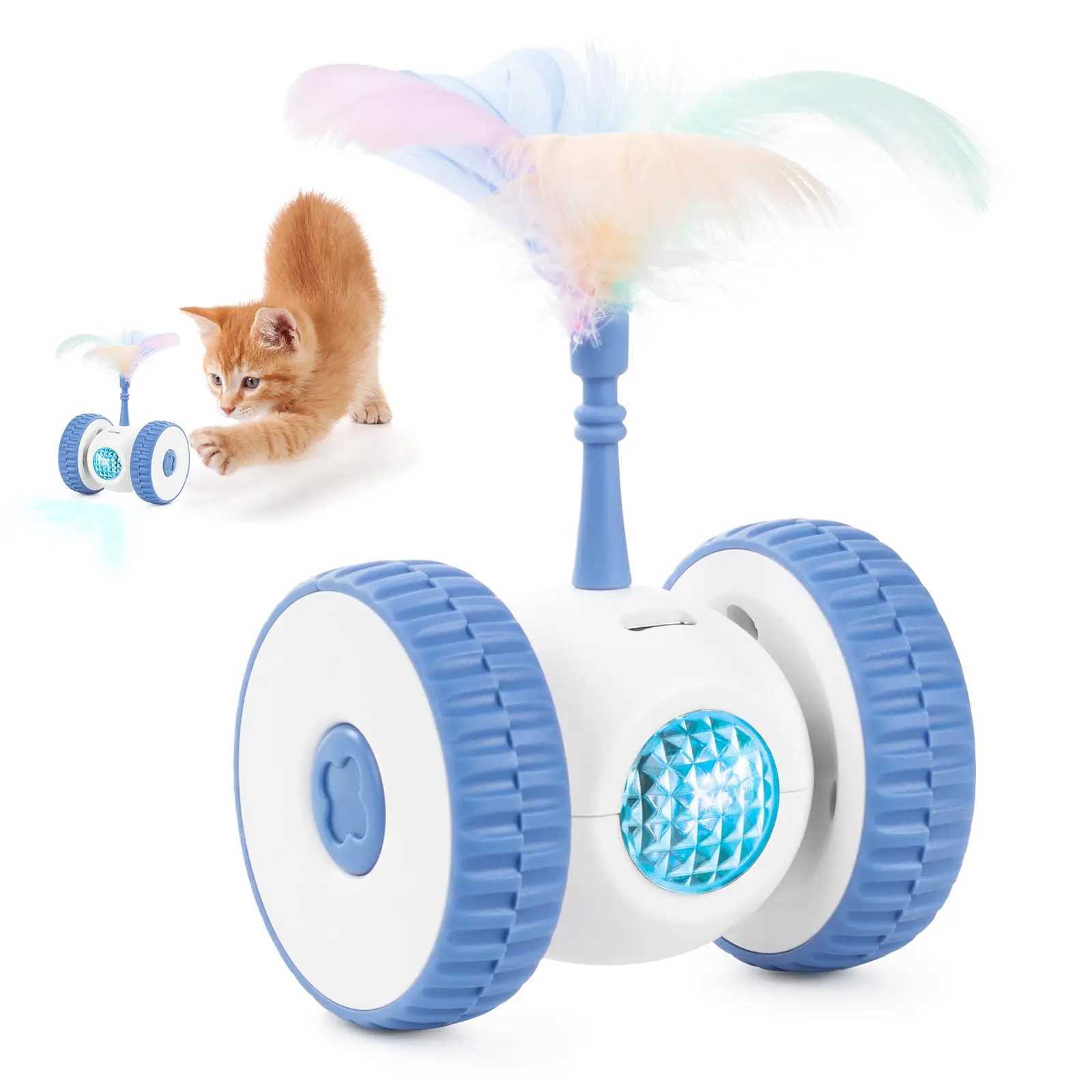 Interactive cat toys intelligent sensing automatic cat toys with colored lights and feather sticks USB rechargeable cat toys Y250412