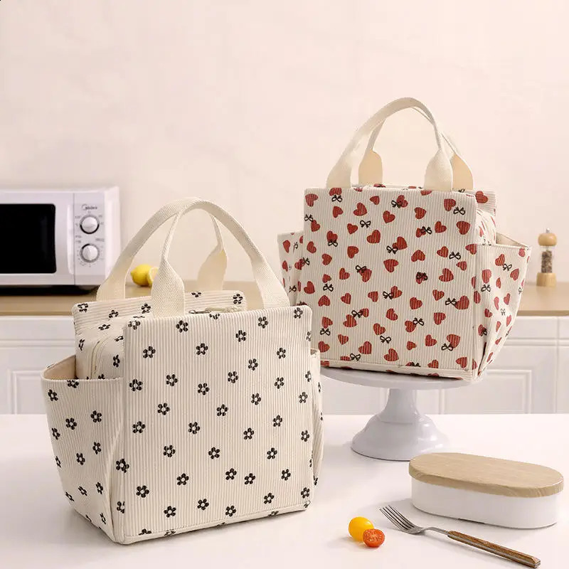 Corduroy lunch bag thermal insulated lunch box storage bag multifunctional school cooler bag picnic bag 250410