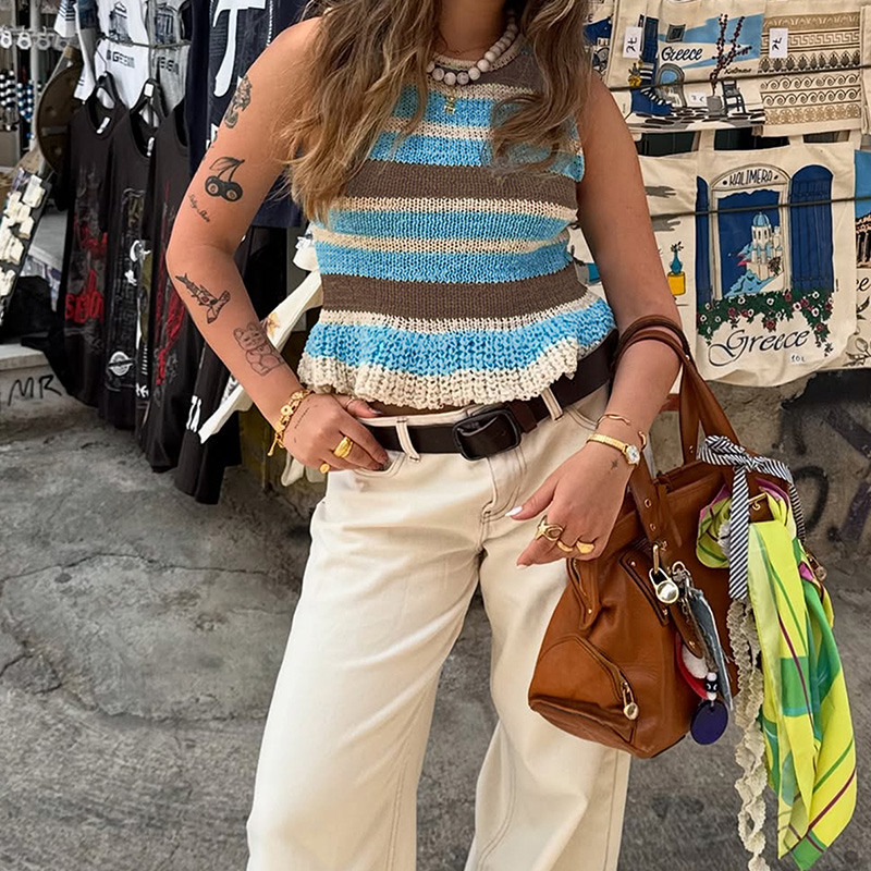 Women's stripe casual elegant knit top for commutin School and nature style going out tops women Spring/Summer/autumn---NBL140