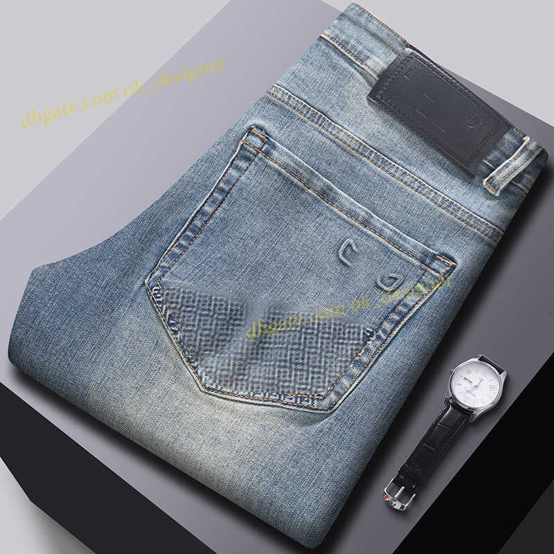 Designer jeans for mens jeans men's trendy small straight tube slim fit elastic casual little monster pants 1:1 version high-end designer jeans true relgion jeans
